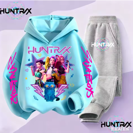 KPop Demon Hunters Huntrix sweat à capuche enfants dessin animé vêtements filles sweats à capuche pantalons 2 pièces ensemble enfant en bas âge garçons tenues